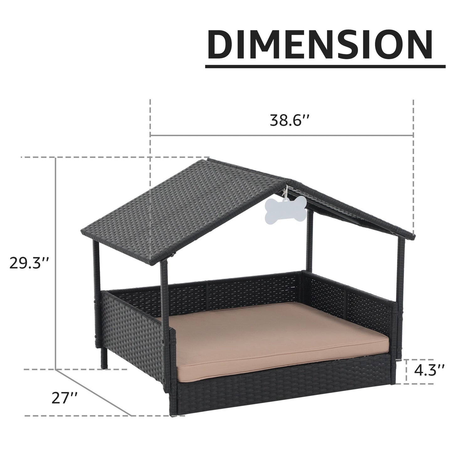 Outdoor Cushioned Wicker Dog House Pet Bed