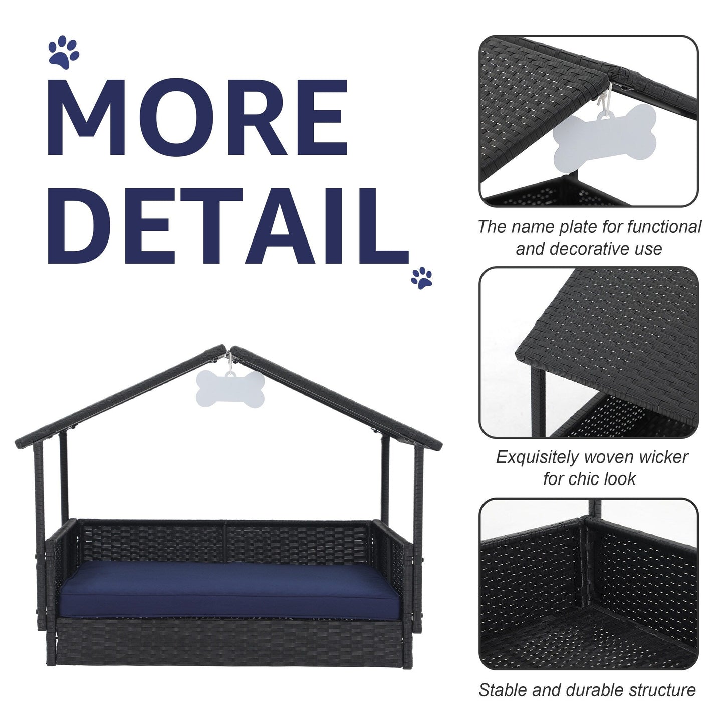 Outdoor Cushioned Wicker Dog House Pet Bed