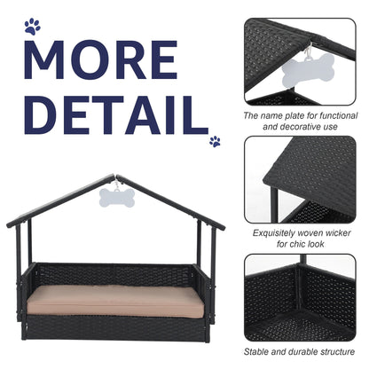 Outdoor Cushioned Wicker Dog House Pet Bed