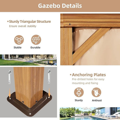 Outdoor Hardtop Gazebo with Galvanized Steel Double Roof & Aluminum Frame, Outdoor pergola with Premium Curtains and Nettings