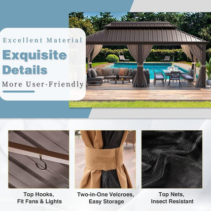 Outdoor Hardtop Gazebo with Galvanized Steel Double Roof & Aluminum Frame, Outdoor pergola with Premium Curtains and Nettings
