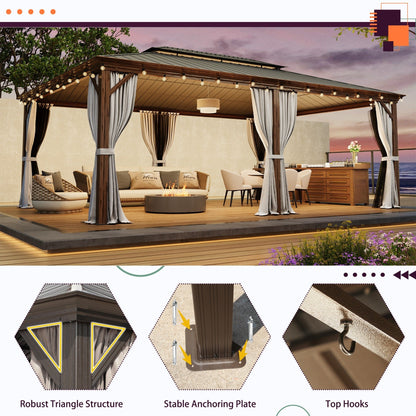 Outdoor Hardtop Gazebo with Galvanized Steel Double Roof & Aluminum Frame, Outdoor pergola with Premium Curtains and Nettings