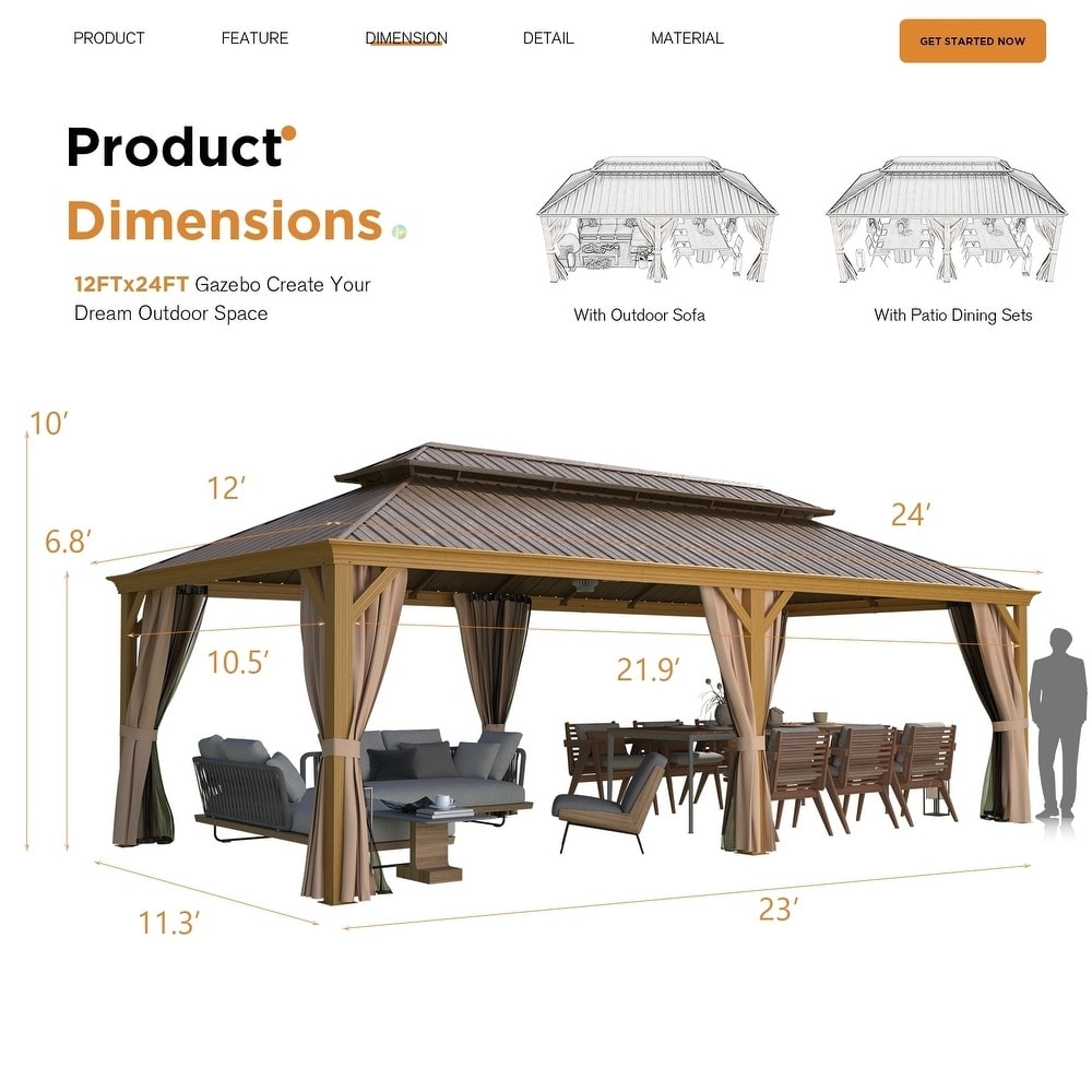Outdoor Hardtop Gazebo with Galvanized Steel Double Roof & Aluminum Frame, Outdoor pergola with Premium Curtains and Nettings