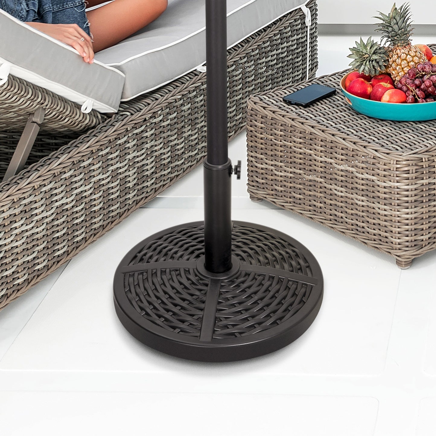 Outdoor Round Black Patio Umbrella Base, Resin and Concrete