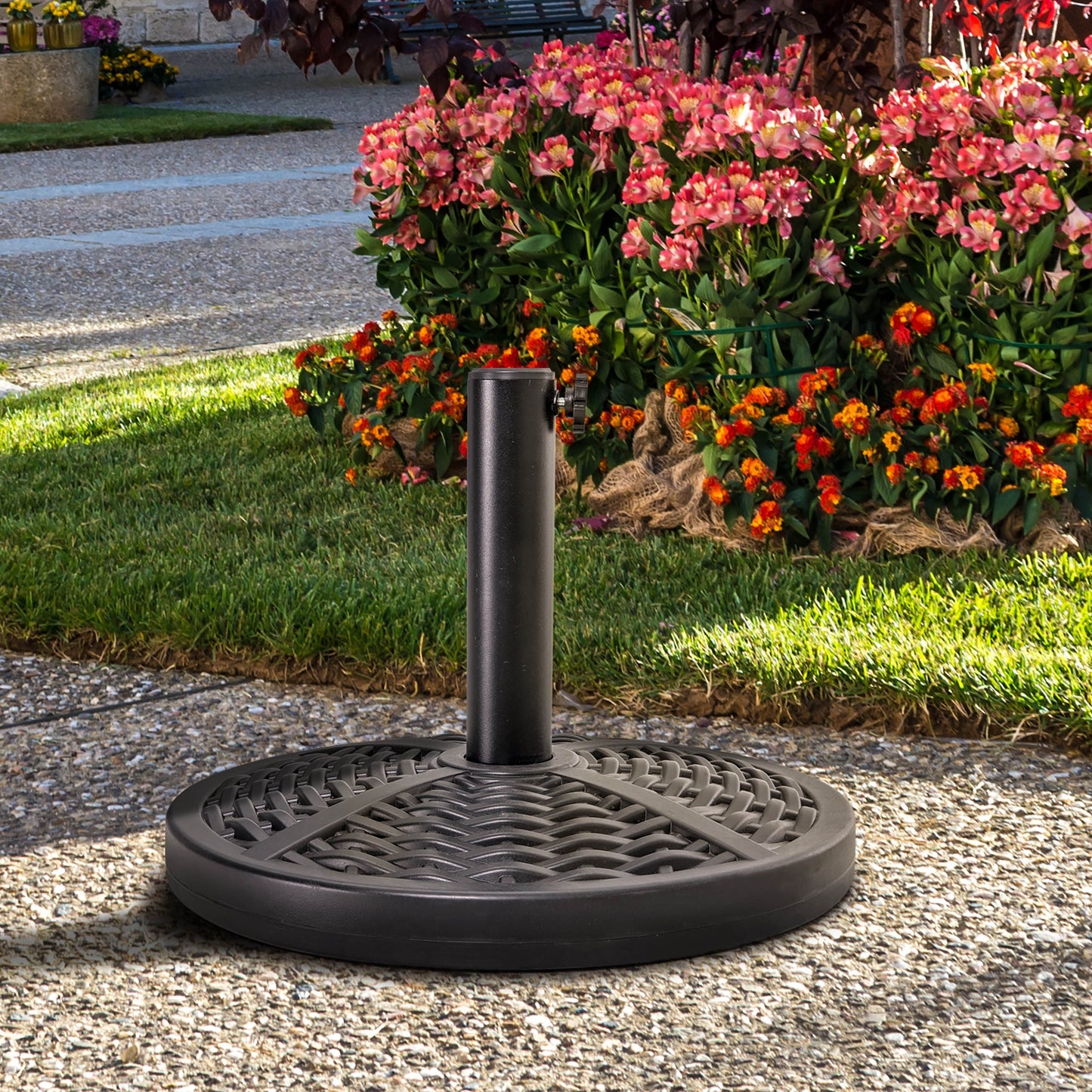 Outdoor Round Black Patio Umbrella Base, Resin and Concrete