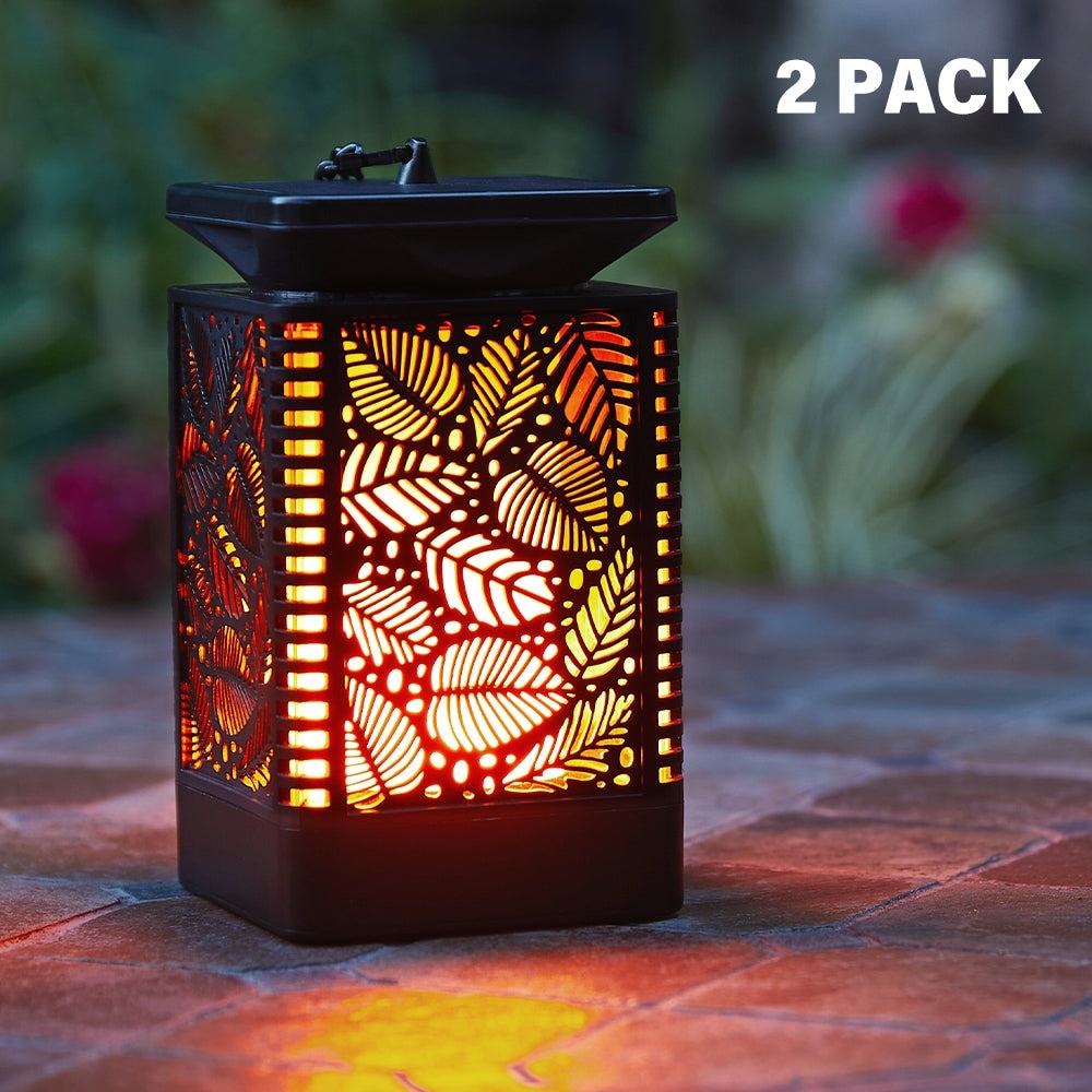 WaLensee Outdoor Solar Lantern Light with Flickering Flame (Set of 2)