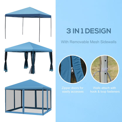 Outsunny 10' x 10' Heavy Duty Pop Up Canopy with Removable Mesh Sidewall Netting, Easy Setup Design, Outdoor Party Event