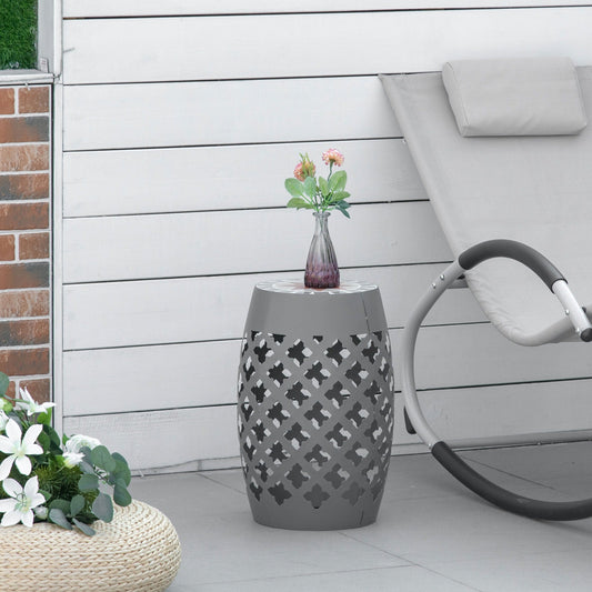 Outsunny 12 Round Patio Outdoor Footstool, Garden Mosaic Accent Side Table, Plant Stand