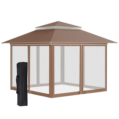 Outsunny 12' x 12' Pop Up Canopy Sun Shade Instant Tent Folding with Mesh Sidewall Netting, 3-Level Adjustable Height