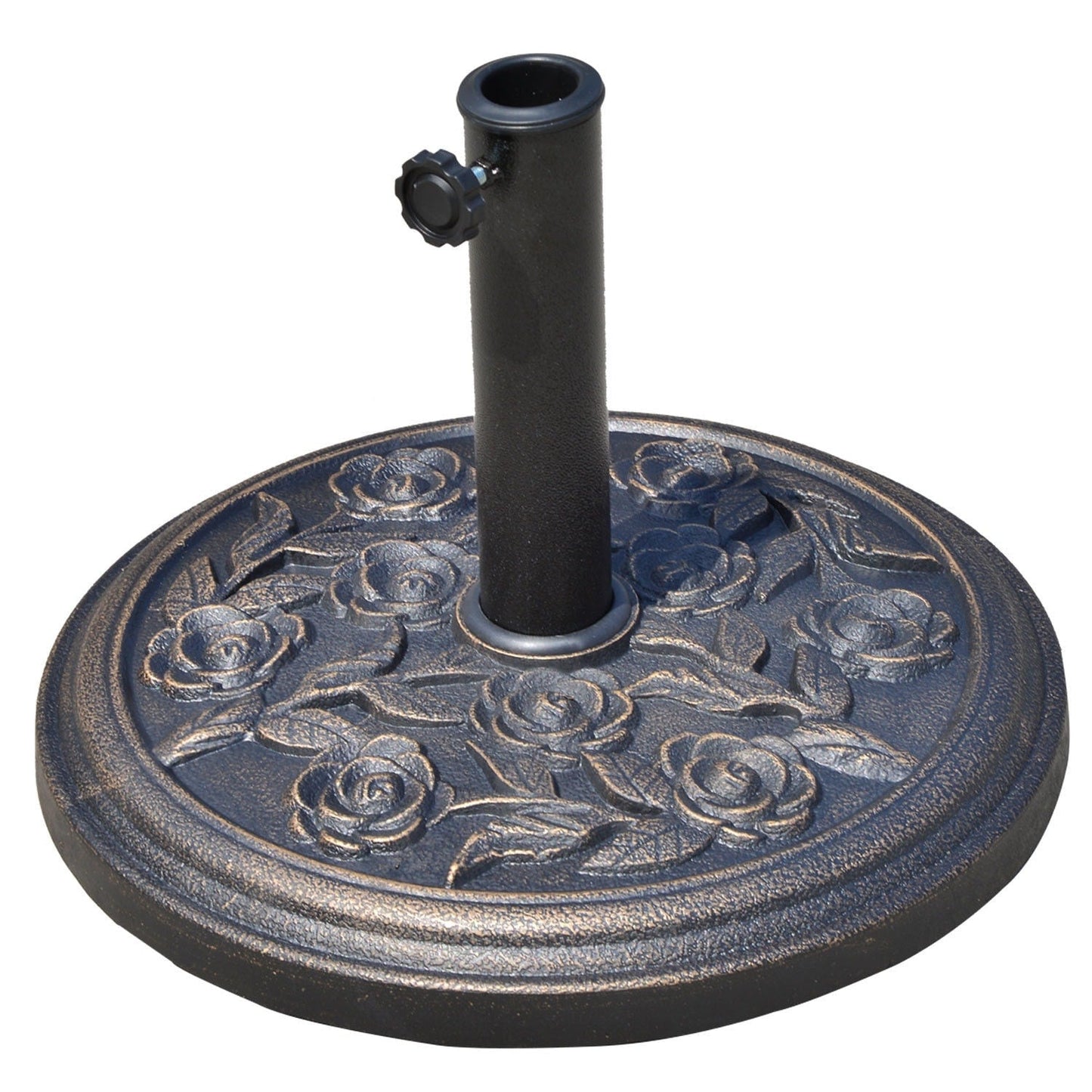 Outsunny 18 Round Decorative Resin Rose Floral Umbrella Pole Holder with Elegant Bronze Finish & Universal Coupler