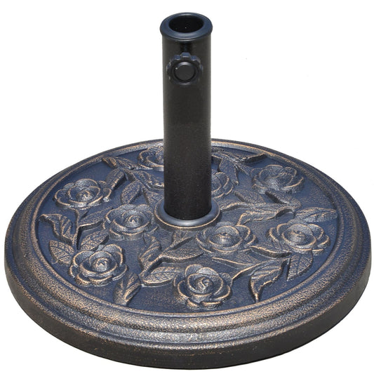 Outsunny 18 Round Decorative Resin Rose Floral Umbrella Pole Holder with Elegant Bronze Finish & Universal Coupler