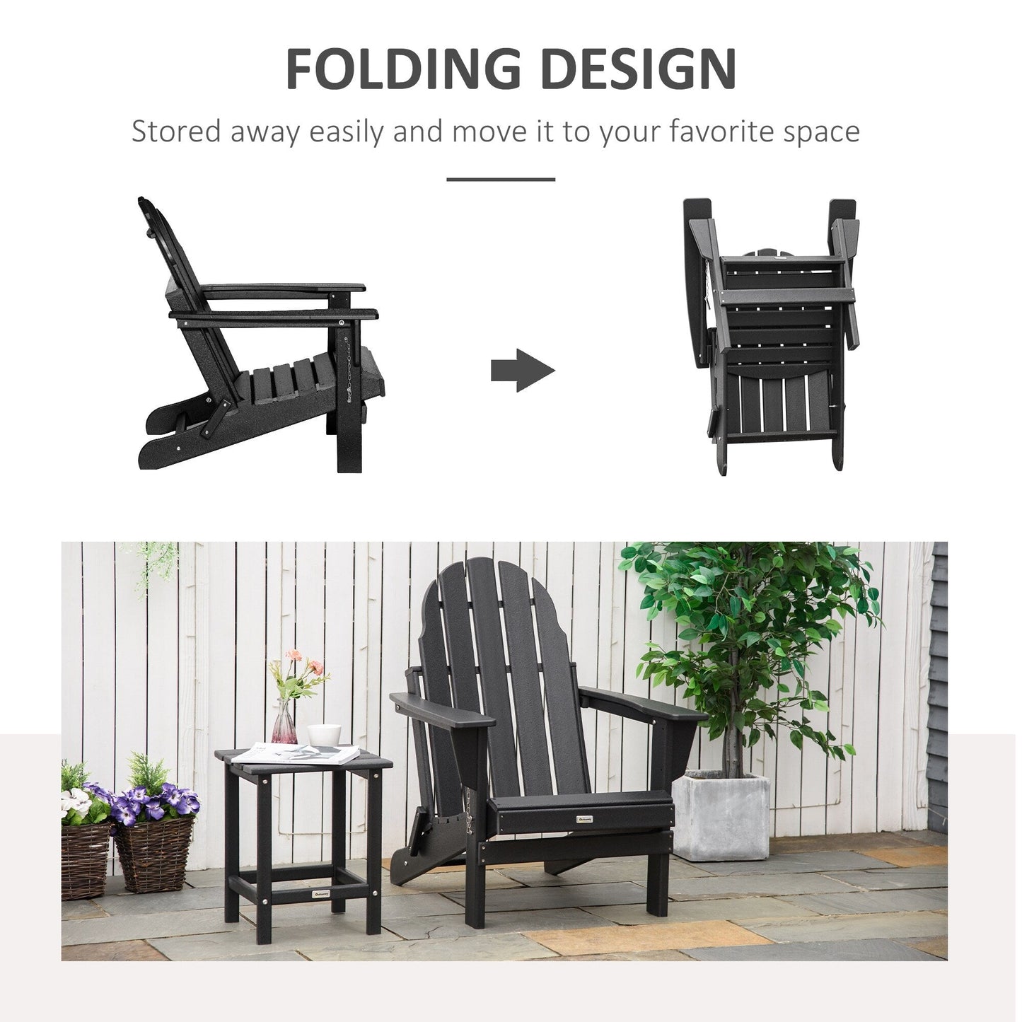Outsunny Folding Adirondack Chair, HDPE Outdoor All Weather Plastic Lounge Beach Chairs for Patio Deck and Lawn Furniture