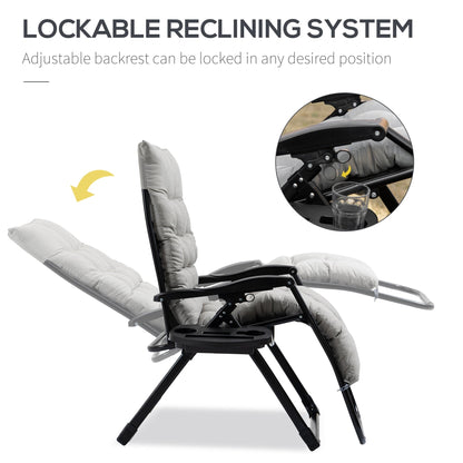 Outsunny Padded Zero Gravity Chairs, Folding Recliner Chair, Patio Lounger with Cup Holder, Adjustable Backrest