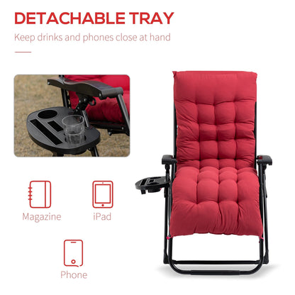 Outsunny Padded Zero Gravity Chairs, Folding Recliner Chair, Patio Lounger with Cup Holder, Adjustable Backrest