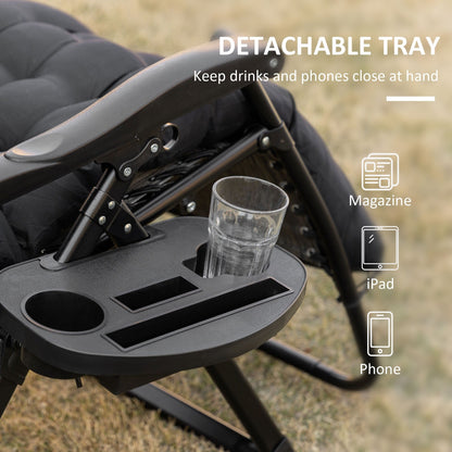 Outsunny Padded Zero Gravity Chairs, Folding Recliner Chair, Patio Lounger with Cup Holder, Adjustable Backrest