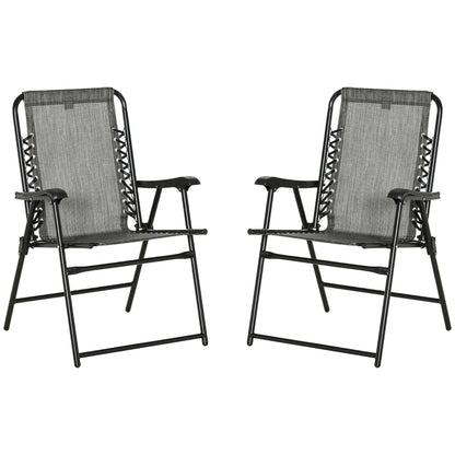 Outsunny Set of 2 Patio Folding Chairs, Outdoor Bungee Sling Chairs w/ Armrests, Portable Lawn Chairs for Camping
