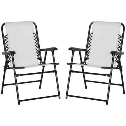 Outsunny Set of 2 Patio Folding Chairs, Outdoor Bungee Sling Chairs w/ Armrests, Portable Lawn Chairs for Camping