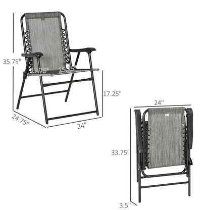 Outsunny Set of 2 Patio Folding Chairs, Outdoor Bungee Sling Chairs w/ Armrests, Portable Lawn Chairs for Camping