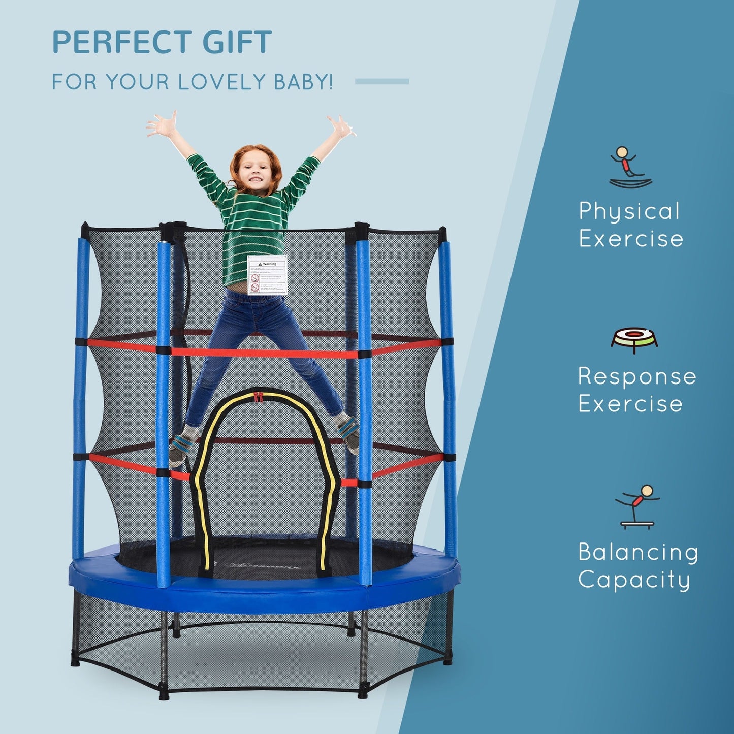 Outsunny 5' Diameter Kids Trampoline with Net for Indoors & Outdoors, Ages 3 to 6
