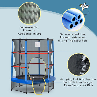 Outsunny 5' Diameter Kids Trampoline with Net for Indoors & Outdoors, Ages 3 to 6