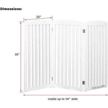 PAWLAND 3 Panels,36 Inch,Dog Gate, Freestanding Foldable Wooden Pet Gate, Safety Gate Fence