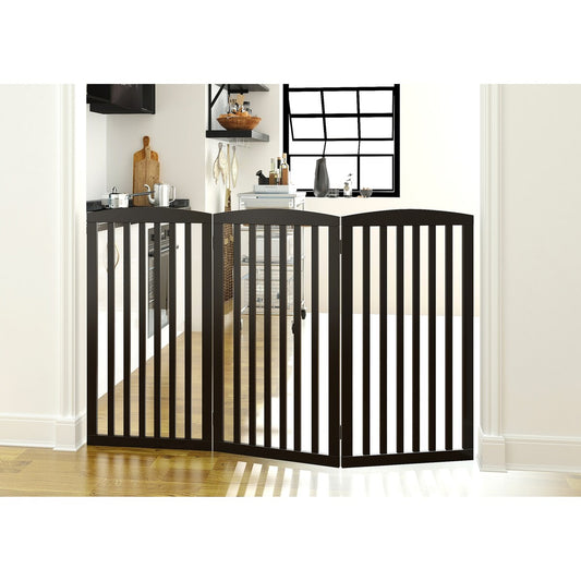 PAWLAND 3 Panels,36 Inch,Dog Gate, Freestanding Foldable Wooden Pet Gate, Safety Gate Fence