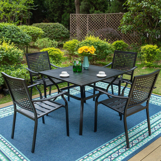 Ensemble de salle à manger de patio en métal 5 pièces avec revêtement électronique