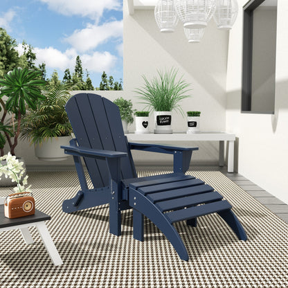 Polytrends Laguna Hdpe All Weather Outdoor Patio Foldable Adirondack Chair With Ottoman (2-Piece Set)
