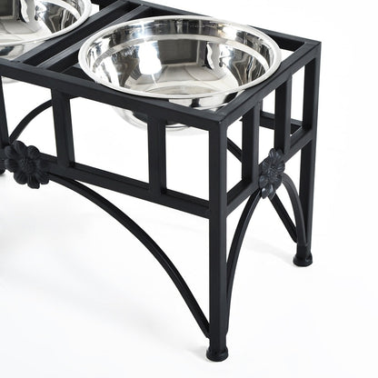 PawHut 22 Double Stainless Steel Heavy Duty Dog Food Bowl Pet Elevated Feeding Station