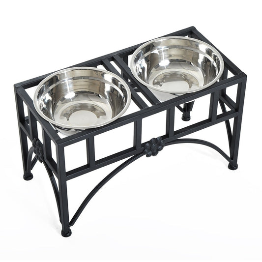 PawHut 22 Double Stainless Steel Heavy Duty Dog Food Bowl Pet Elevated Feeding Station