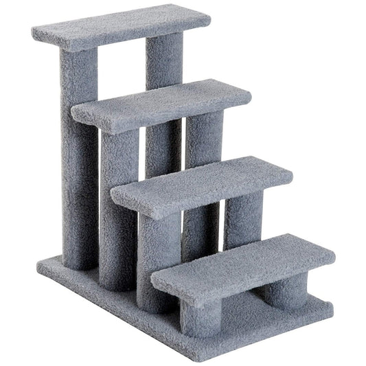 PawHut 25 4-Step Multi-Level Carpeted Cat Scratching Post Pet Stairs - Grey