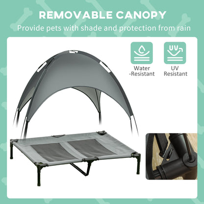 PawHut 36 x 30 Elevated Dog Cot Cooling Pet Bed With UV Protection Canopy Shade