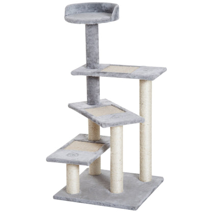 PawHut 40 5-Level Revolving Stair Cat Tree Scratcher Climbing Activity Tower with Play Center and Resting Perch, Grey