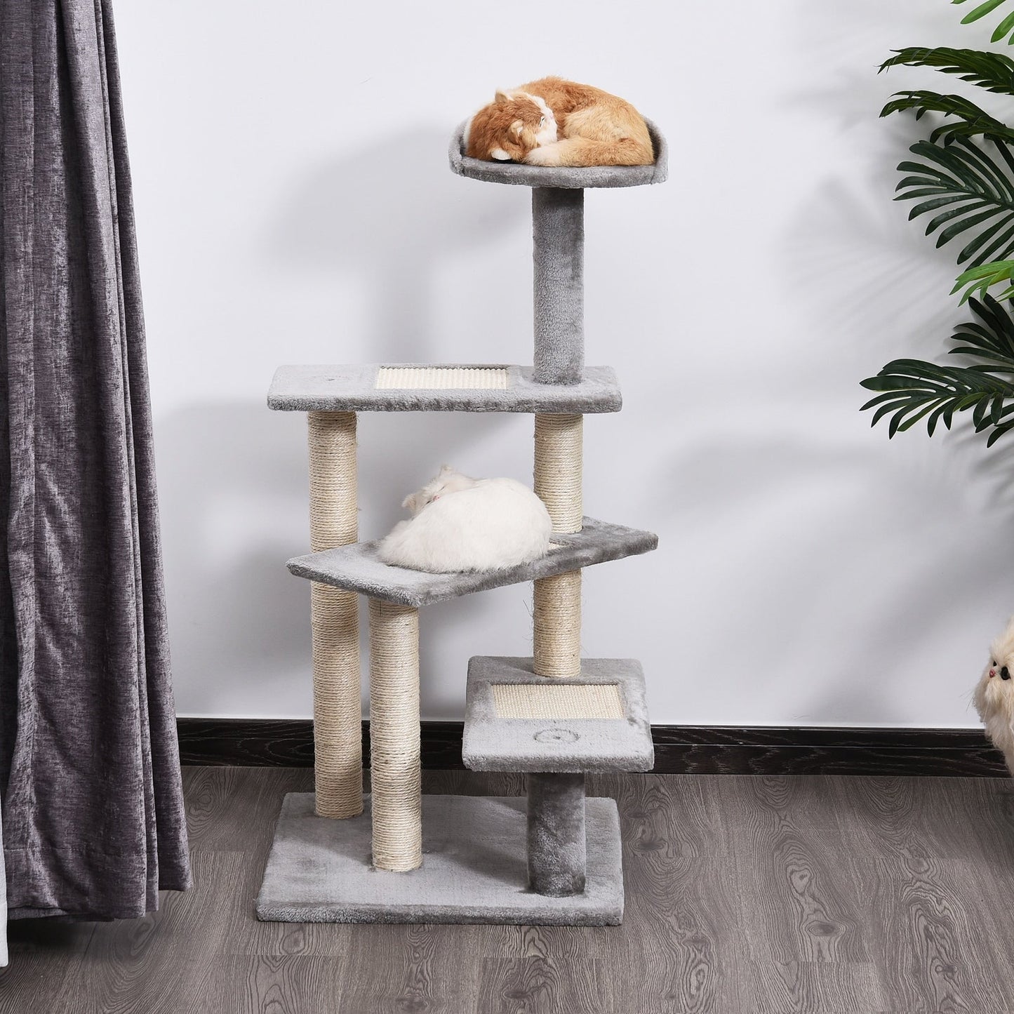 PawHut 40 5-Level Revolving Stair Cat Tree Scratcher Climbing Activity Tower with Play Center and Resting Perch, Grey