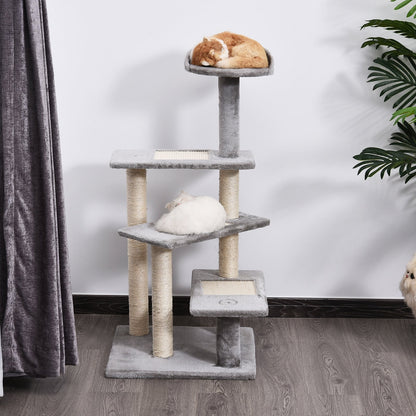 PawHut 40 5-Level Revolving Stair Cat Tree Scratcher Climbing Activity Tower with Play Center and Resting Perch, Grey