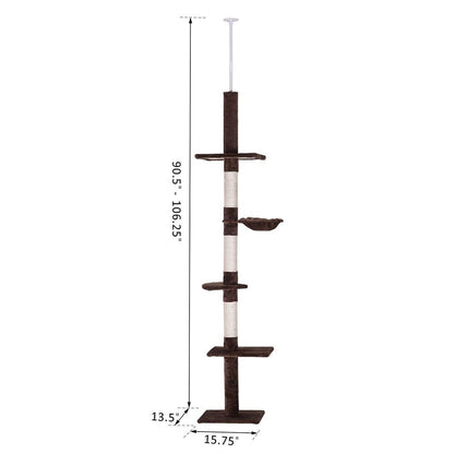 PawHut 9' Adjustable Height Floor-to-Ceiling Vertical Cat Tree