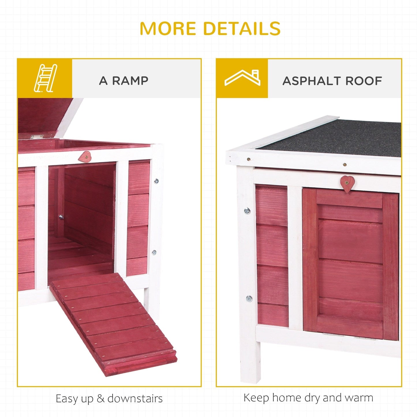 PawHut Small Wooden Rabbit Hutch Bunny Cage Guinea Pig House Dog Cage with Openable & Waterproof Roof, Red