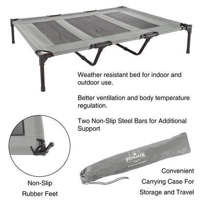Petmaker Steel Frame Elevated Dog Bed with Non-Slip Feet - Indoor/Outdoor Puppy Cot for Pets