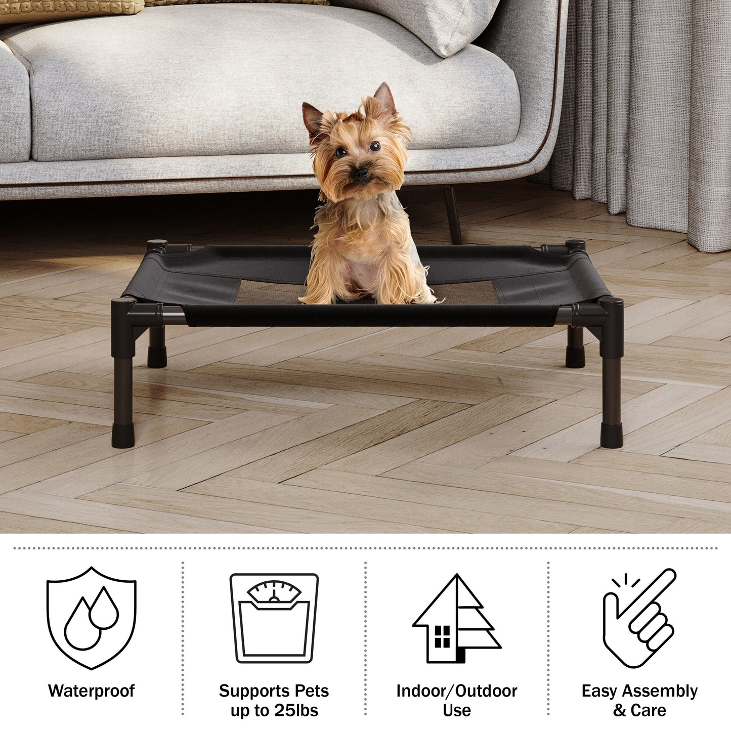 Petmaker Steel Frame Elevated Dog Bed with Non-Slip Feet - Indoor/Outdoor Puppy Cot for Pets