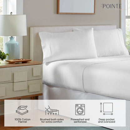 Pointehaven 175 GSM Cotton Flannel Bed Sheet Set with Oversized Sheets