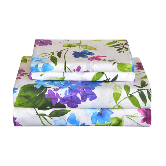 Pointehaven 200 TC Printed Combed Cotton Breathable Percale Cooling Bed Sheet Set