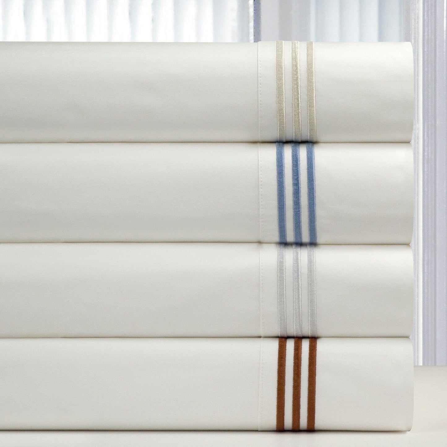 Pointehaven Long Staple Cotton Embroidered Percale Oversized Percale Cooling 4 pc Sheet Set