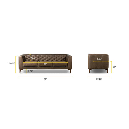 Canapé Poly &amp; Bark Essex 89 - Cuir italien véritable pleine fleur