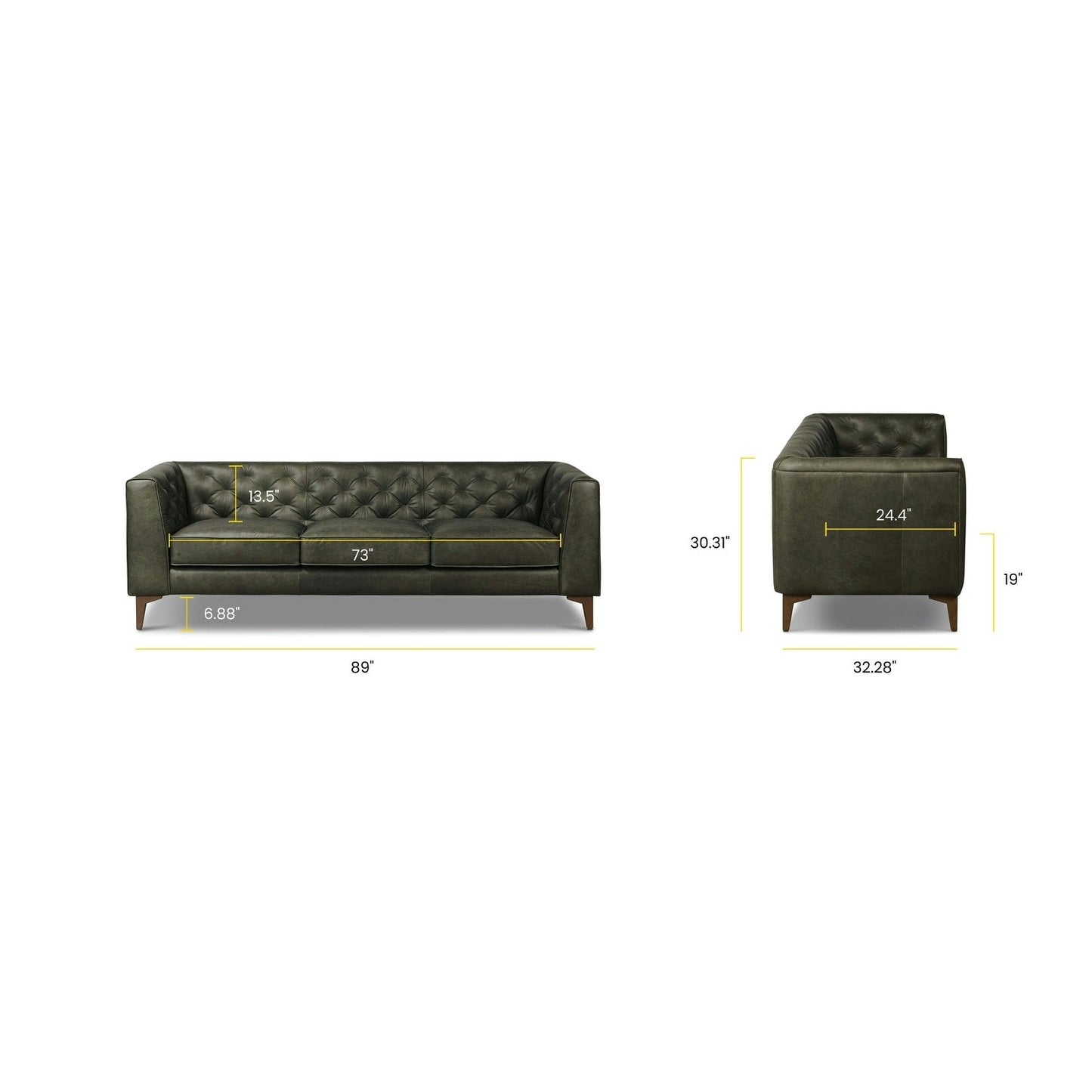Canapé Poly &amp; Bark Essex 89 - Cuir italien véritable pleine fleur
