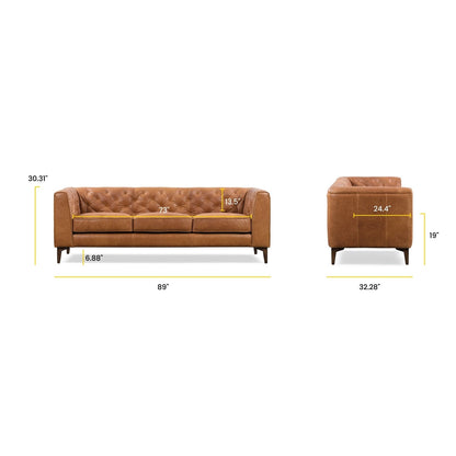 Canapé Poly &amp; Bark Essex 89 - Cuir italien véritable pleine fleur