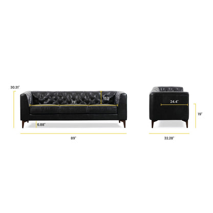 Canapé Poly &amp; Bark Essex 89 - Cuir italien véritable pleine fleur