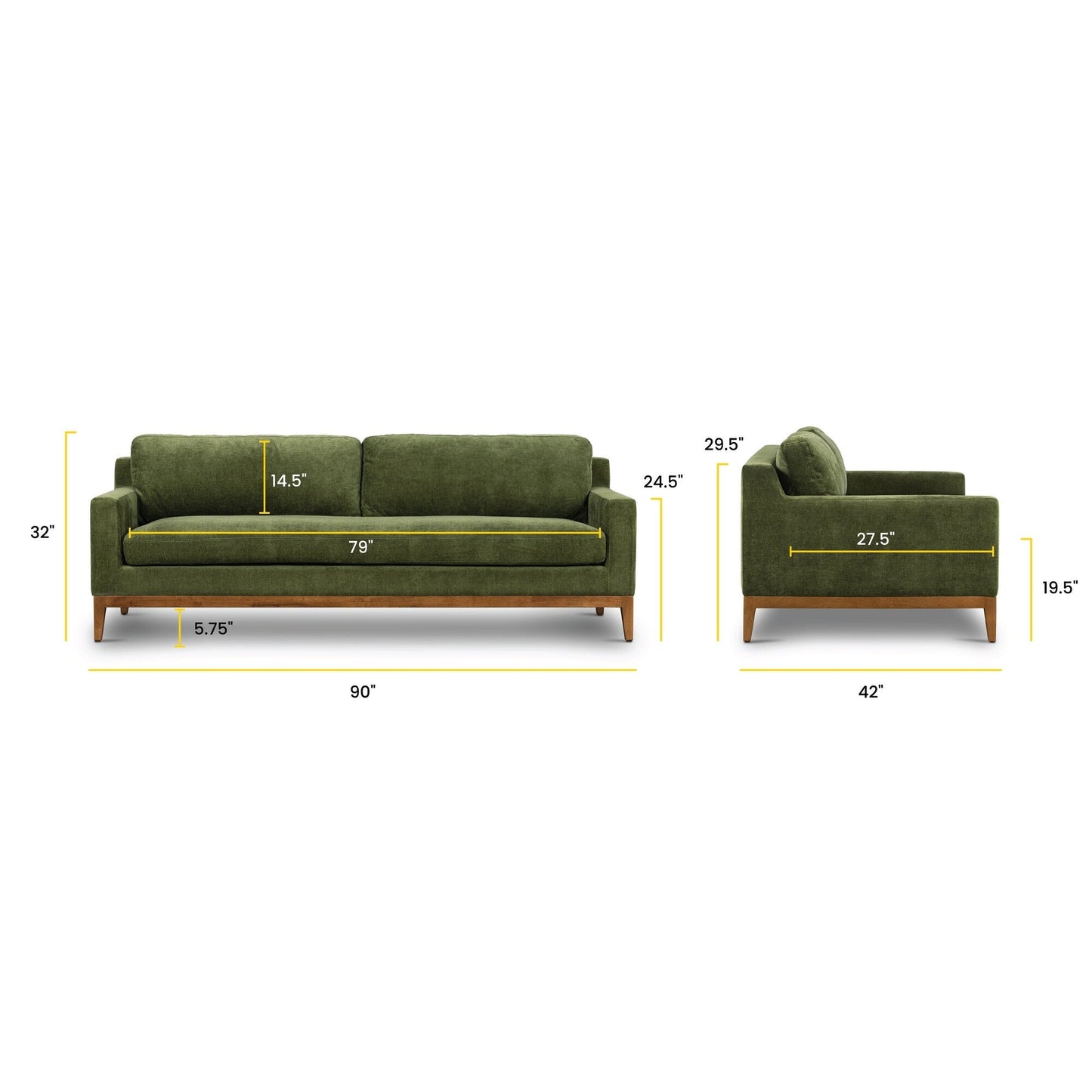 Canapé Poly &amp; Bark Zyon 90 en velours vert vieilli