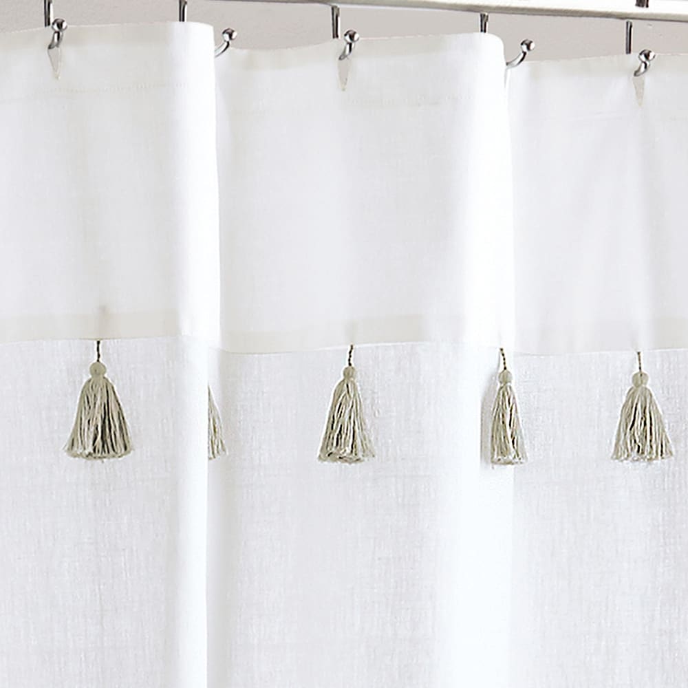 Porch & Den Onassis Modern Stripe Tassel Shower Curtain