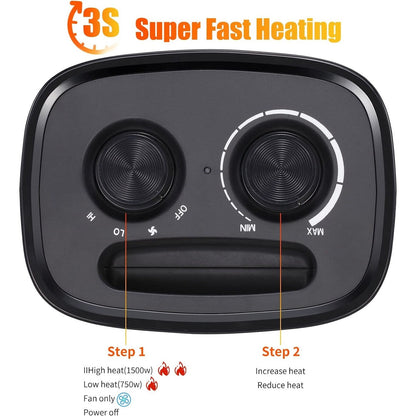Portable Electric Heater Ceramic Fan Small Mini Heaters Indoor Use ETL Certified 3 Modes Thermostat - 7.28D x 6.5W x 9.65H