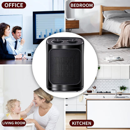 Portable Electric Heater Ceramic Fan Small Mini Heaters Indoor Use ETL Certified 3 Modes Thermostat - 7.28D x 6.5W x 9.65H